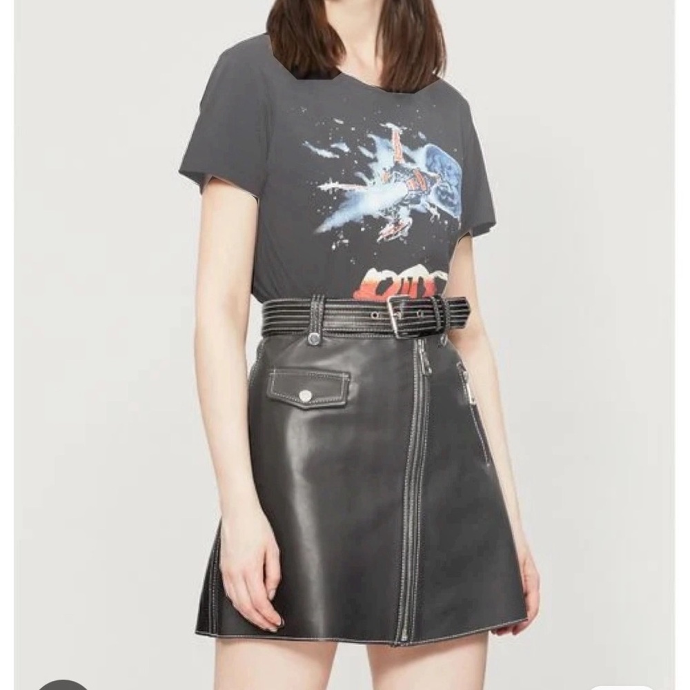 Maje jupe trapeze leather skirt with zip size FR38 Black - Picture 7 of 8